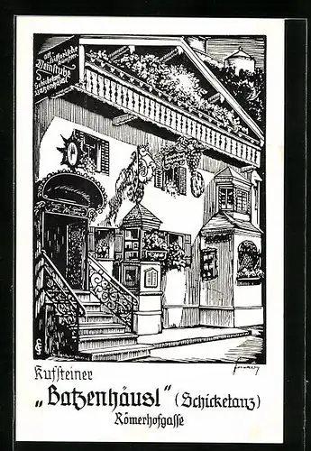 Künstler-AK Kufstein, Gasthaus Batzenhäusl (Schicketanz), Römerhofgasse