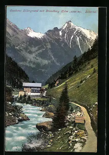 AK Zillertal, Gasthaus Zillergrund mit Brandberg