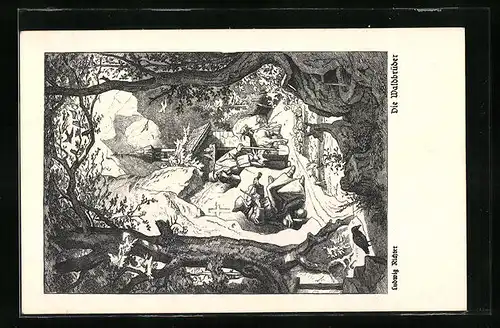 Künstler-AK Ludwig Richter: Die Waldbrüder