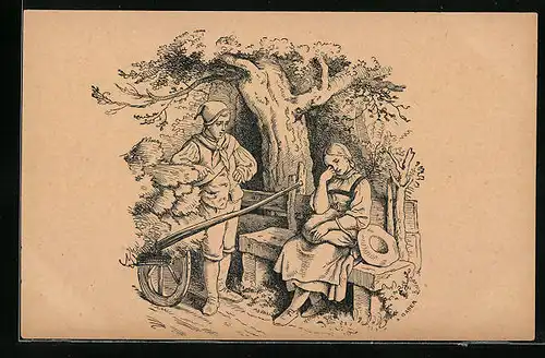 Künstler-AK Ludwig Richter: Der Besenbinder von Richeswyl - Hansli als Freier