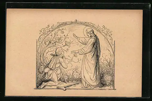 Künstler-AK Ludwig Richter: Ammons Vaterunser - Segne mich, Christus mit dem Lahmen
