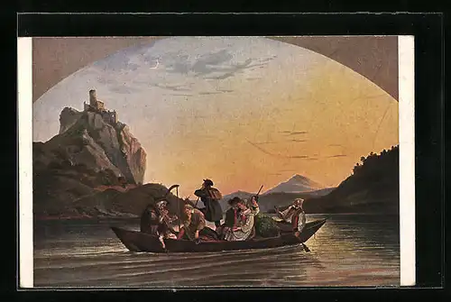 Künstler-AK Ludwig Richter: Überfahrt am Schreckenstein (Dresden)