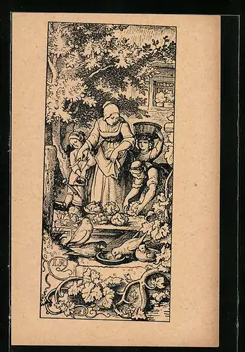Künstler-AK Ludwig Richter: Beschauliches und Erbauliches - Das tugendsame Weib
