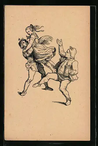 Künstler-AK Ludwig Richter: Beschauliches und Erbauliches - Tanzende Bauern