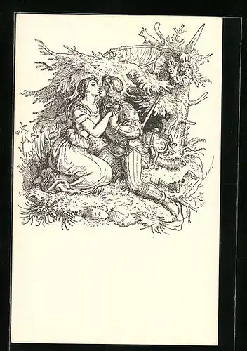 Künstler-AK Ludwig Richter: Es blies ein Jäger wohl in sein Horn