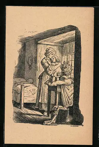 Künstler-AK Ludwig Richter: Friedrich der Grosse von Schwaben - Mutterglück