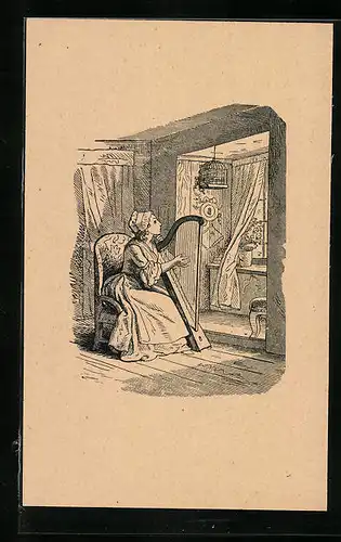 Künstler-AK Ludwig Richter: Friedrich der Grosse von Schwaben - Harfenspielerin