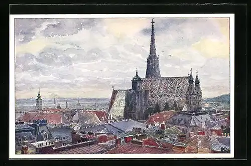 Künstler-AK J. Kalous: Wien, Panorama mit Stefanskirche