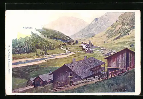 Künstler-AK Franz Kopallik: Klösterle, Teilansicht