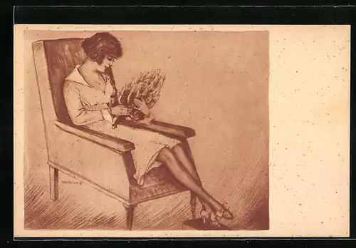 Künstler-AK Max Brüning: Fräulein mit einer Bananenstaude