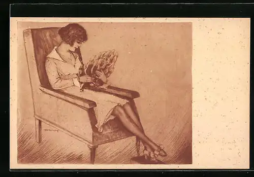 Künstler-AK Max Brüning: Fräulein mit einer Bananenstaude