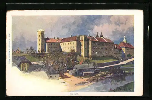 Künstler-AK Franz Kopallik: Lambach, Blick zum Stift