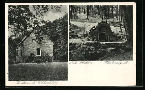 AK Porta Westfalica, Wittekindsquelle mit Kapelle an der Wittekindsburg