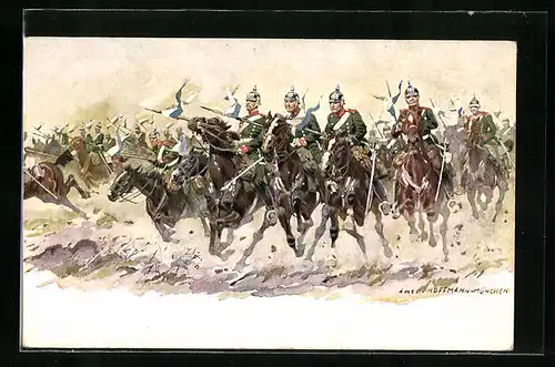Künstler-AK Anton Hoffmann - München: Kavallerie stürmt zum Angriff
