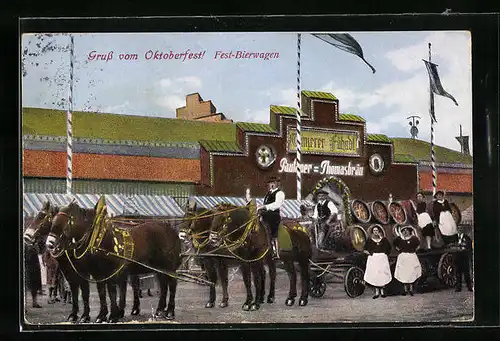 AK München, Fest-Bierwagen auf dem Oktoberfest