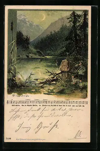 Künstler-AK Theodor Guggenberger: Still ruht der See, die Vöglein schlafen, ein Flüstern nur, ...