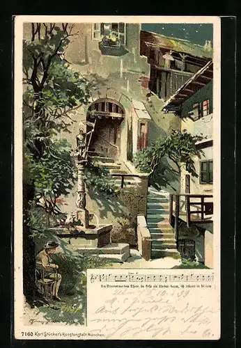 Künstler-AK Theodor Guggenberger: Am Brunnen vor dem Thore, da steht ein Lindenbaum, ich träumt in seinem...