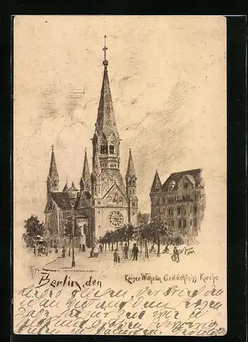 Künstler-AK Carl Jander: Berlin, Ansicht der Kaiser Wilhelm Gedächtnis-Kirche