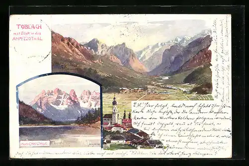 AK Toblach, Monte Cristallo, Panorama mit Blick in das Apezzothal