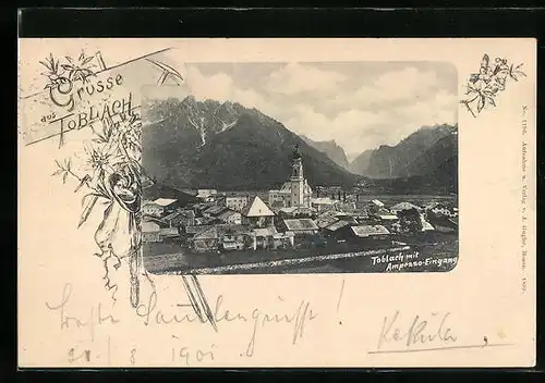AK Toblach, Gesamtansicht mit Kirche und Ampezzo-Eingang