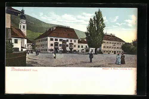 AK Niederdorf, Marktplatz mit Kirchturm