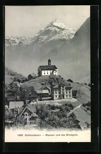 AK Wassen, Teilansicht mit Kirche und Windgelle
