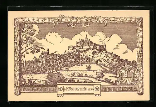 Künstler-AK Königstein, Ortsansicht im Jahr 1650