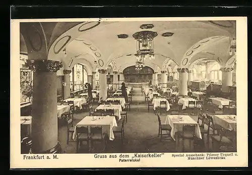 AK Frankfurt a. M., Gasthaus Kaiserkeller, Innenansicht (Parterrelokal)