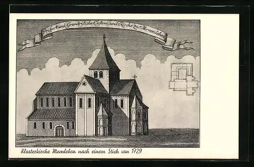 Künstler-AK Memleben, Klosterkirche nach einem Stich von 1729