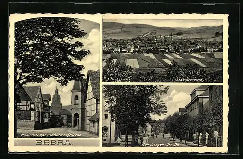 AK Bebra, Mühlenstrasse mit Blick auf Kirche, Gesamtansicht, Nürnberger-Strasse