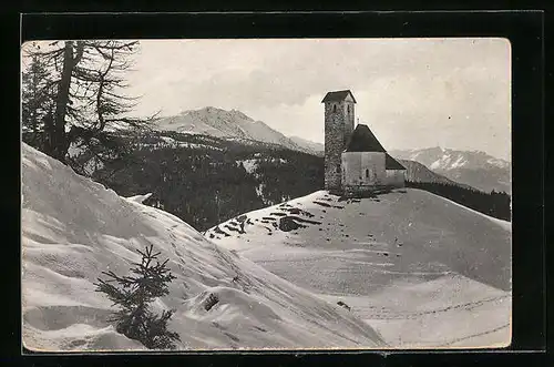 AK St. Vigil am Joch, Panorama mit Kapelle im Schnee