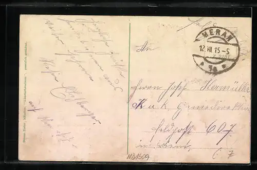 AK Meran, Teilansicht mit Kirche gegen Westen