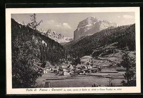 AK Canazei /Valle di Fassa, Panorama verso il Sella e Cima Pordoi