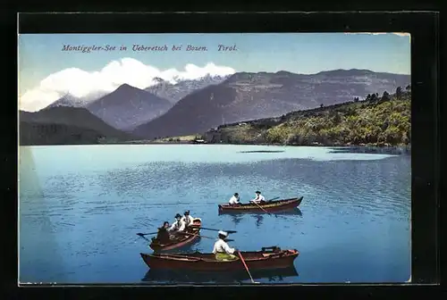 AK Ueberetsch bei Bozen, Montiggler-See mit Booten