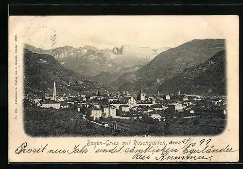 AK Bozen-Gries, Panorama mit Rosengarten