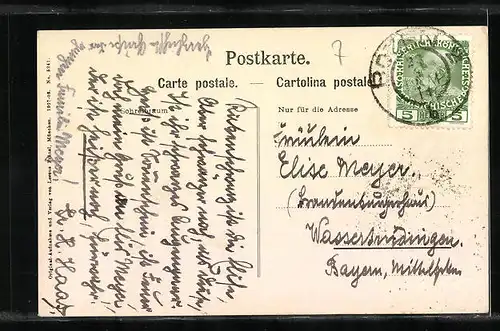 AK Bozen, Blick auf Schloss Maretsch mit Rosengarten von der Wassermauer-Promenade