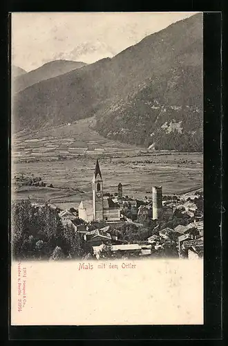 AK Mals, Ortsansicht mit dem Ortler