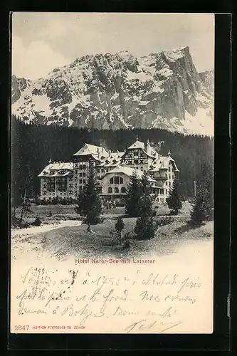 AK Karerseepass, Hotel Karer-See mit Latemar