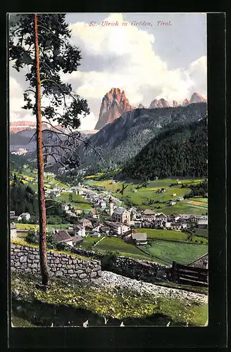 AK St. Ulrich i. Gröden, Ortsansicht mit Kirche