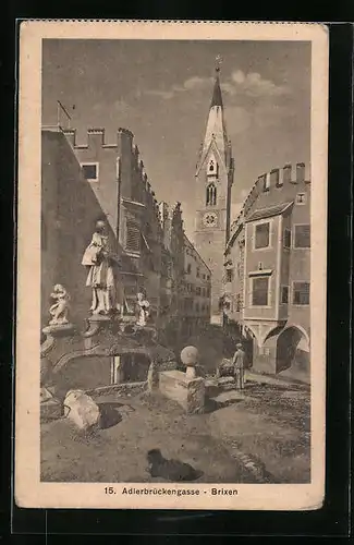 AK Brixen, Adlerbrückengasse mit Kirche