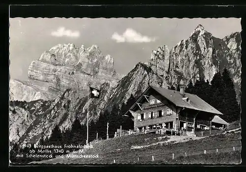 AK Mollis, Berggasthaus Frohnalpstock mit Scheienstock und Mürtschenstock