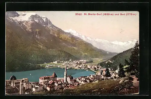 AK St. Moritz-Dorf, Blick auf den Ort und das Bad