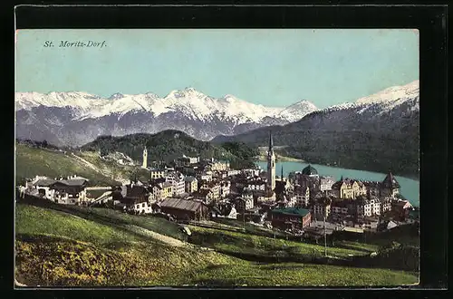 AK St. Moritz-Dorf, Ortsansicht aus der Vogelschau