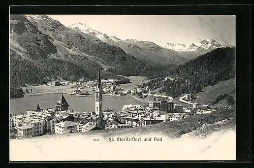 AK St. Moritz-Dorf, Blick auf die Berge und St. Moritz-Bad