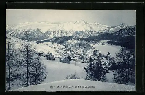 AK St. Moritz, Blick auf den Ort und Piz Languard