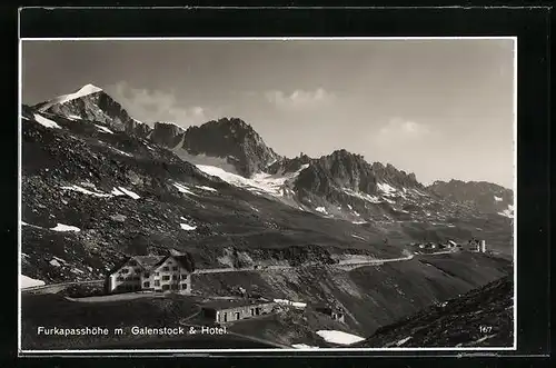 AK Furkapass, Furkapasshöhe, Hotel mit dem Galenstock