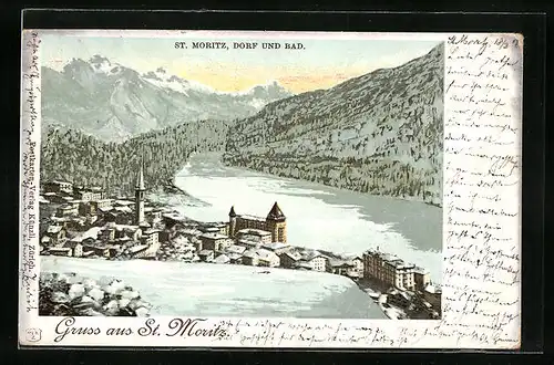 AK St. Moritz, Blick auf St. Moritz-Dorf und St. Moritz-Bad