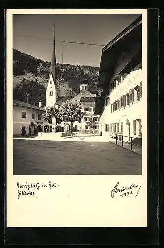 AK Zell /Zillertal, Dorfplatz mit Bahnhof