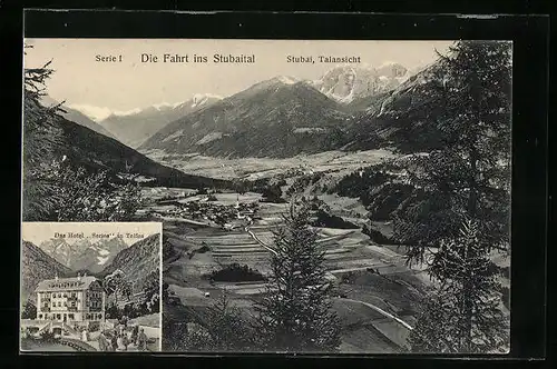 AK Telfes, Talansicht Stubaital und Hotel Series