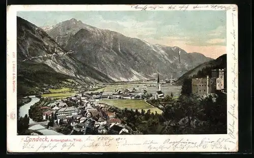 AK Landeck, Arlbergbahn mit Flusspartie